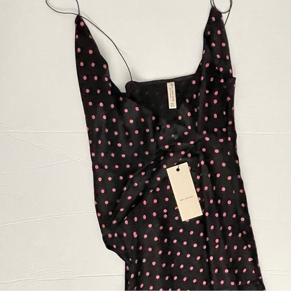 BEC & BRIDGE Kylie Polka-Dot Satin Midi Slip Black Dress 2 - Picture 5 of 9